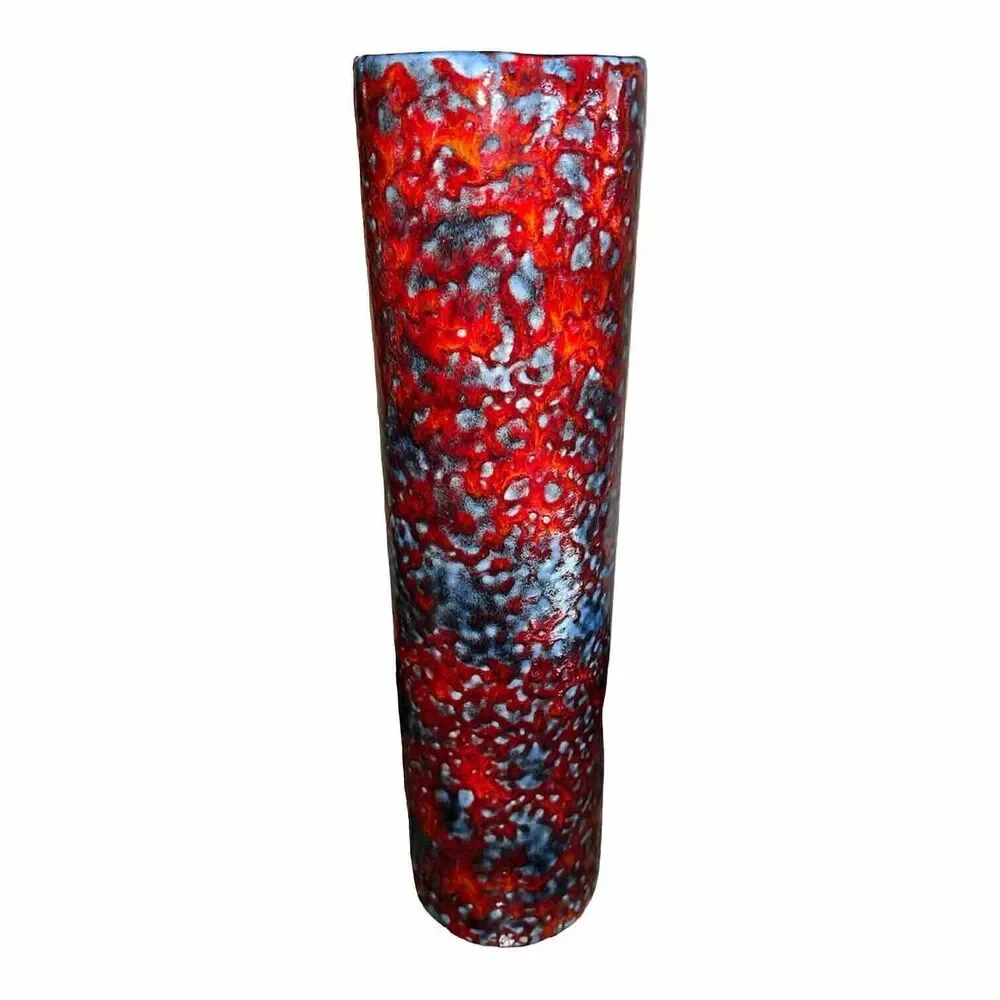Destinos S.A. Portugal Red Grey Speckled Round Flower Vase Pottery Mid Century